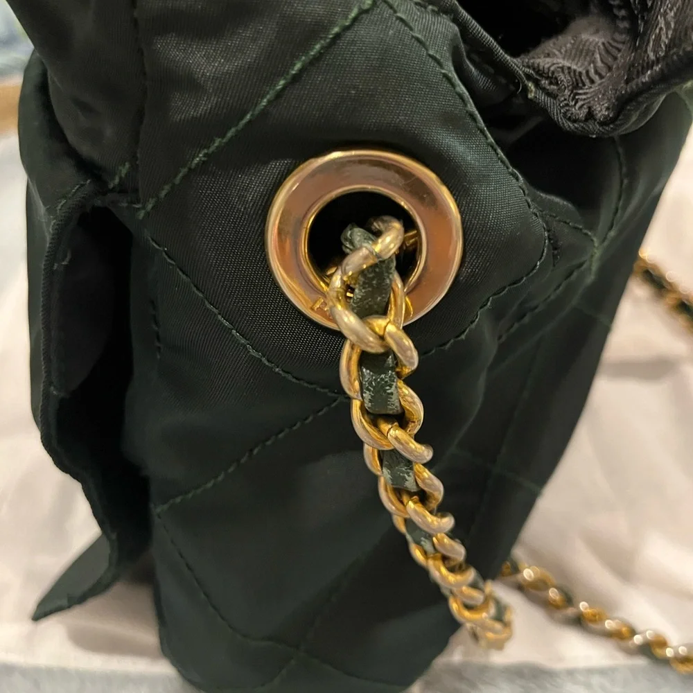 Prada Green Tessuto Quilted Nylon Shoulder Bag with Gold Chain - Picture 9 of 13